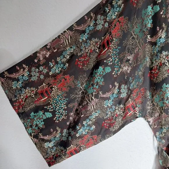 Longevity Hangzhou China Vintage Brocade Asian Print Long Kimono Style Robe - Picture 9 of 10